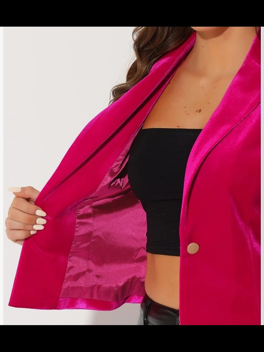 Allegra K Fuchsia Velvet Blazer Jacket - Picture 3 of 5